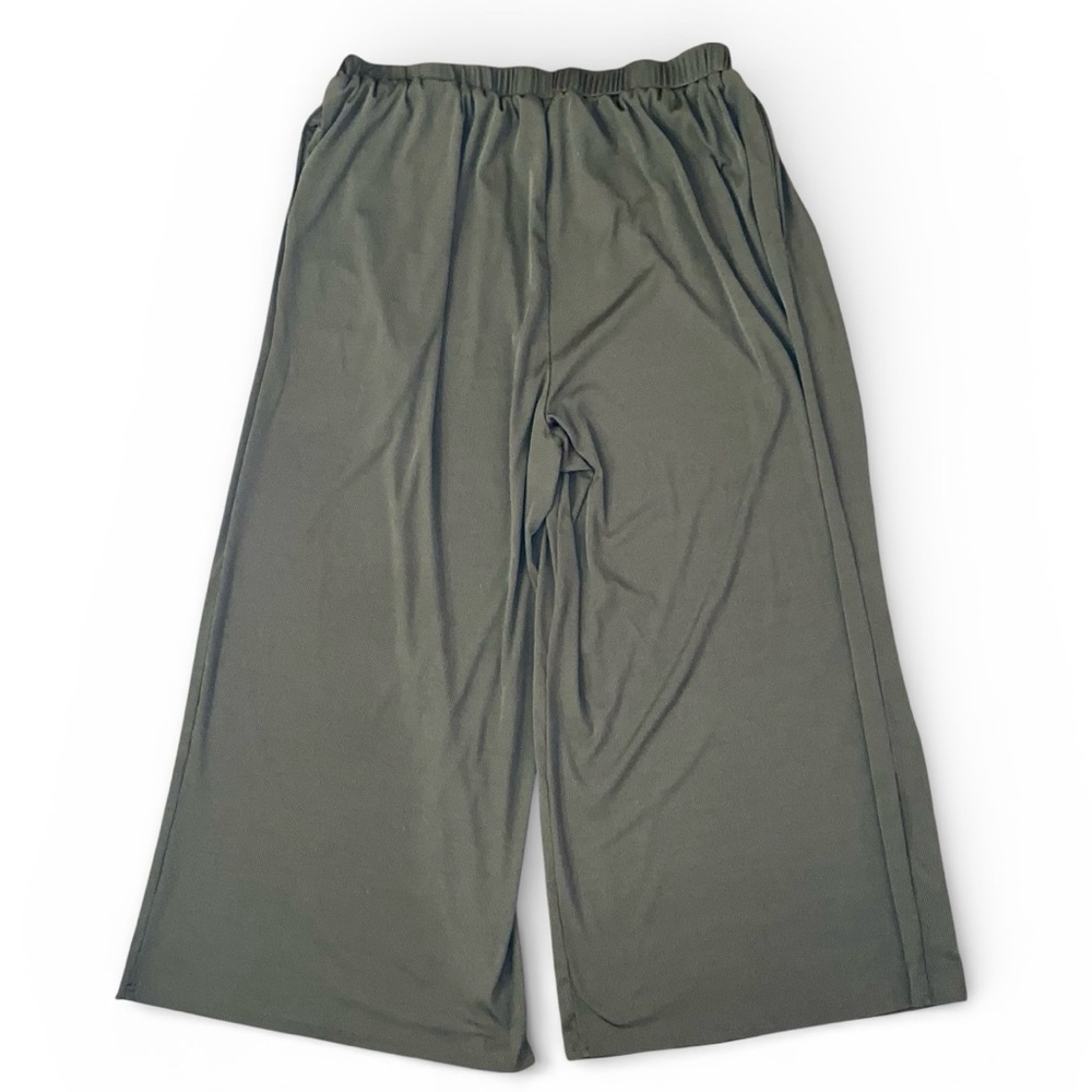 CIDER Elastic Waist Wide Leg Knit Trousers Curve & Plus in Olive Green Size 4X